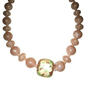 Vintage Pink Celluloid Painted Floral Necklace Good Condition SEE NOTES
